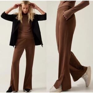 Athleta Venice Flare Pants Large Brown Wide Leg Pull On Sporty Chic